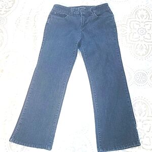9 West jeans straight leg dark wash mid rise pocket flaps 8 Petite 28